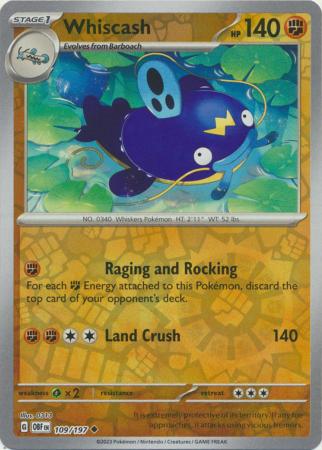 Whiscash 109/197 SV Obsidian Flames Reverse Holo Uncommon Pokemon Card TCG Near Mint 