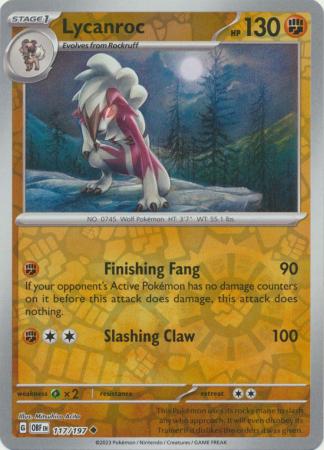 Lycanroc 117/197 SV Obsidian Flames Reverse Holo Uncommon Pokemon Card TCG Near Mint 