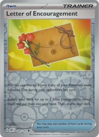 Letter of Encouragement 189/197 SV Obsidian Flames Reverse Holo Uncommon Trainer Pokemon Card TCG Near Mint