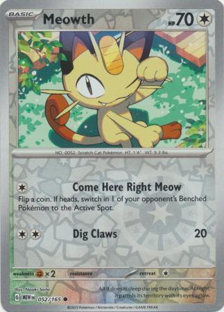 Meowth 052/165 SV 151 Set Reverse Holo Common Pokemon Card TCG Near Mint