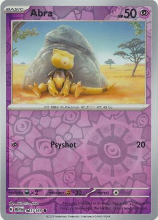 Abra 063/165 SV 151 Set Reverse Holo Common Pokemon Card TCG Near Mint