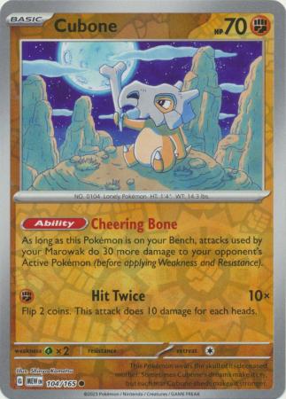 Cubone 104/165 SV 151 Set Reverse Holo Common Pokemon Card TCG Near Mint