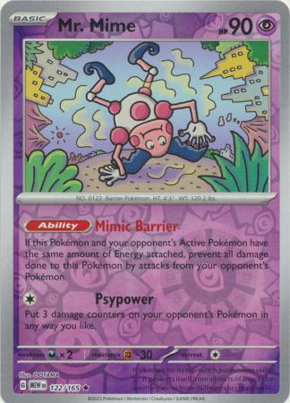 Mr. Mime 122/165 SV 151 Set Reverse Holo Rare Pokemon Card TCG Kawaii Collector Mr. Mime 122/165 SV 151 Set Reverse Holo Rare Pokemon Card TCG Kawaii Collector