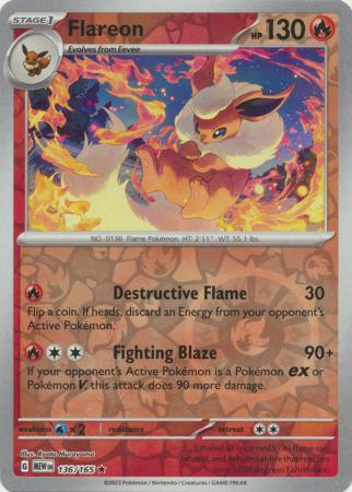 Flareon 136/165 SV 151 Set Reverse Holo Rare Pokemon Card TCG Near Mint