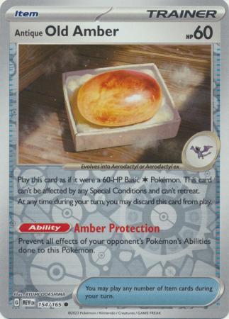 Antique Old Amber 154/165 SV 151 Set Reverse Holo Common Trainer Pokemon Card TCG Near Mint