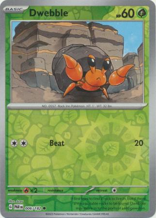 Dwebble 006/182 SV Paradox Rift Reverse Holo Common Pokemon Card TCG Near Mint