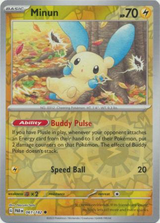 Minun 061/182 SV Paradox Rift Reverse Holo Common Pokemon Card TCG Near Mint