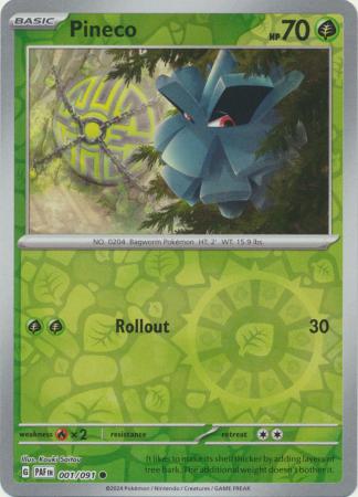 Pineco 001/091 SV Paldean Fates Reverse Holo Common Pokemon Card TCG Near Mint
