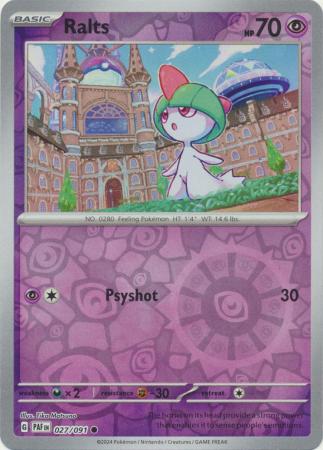Ralts 027/091 SV Paldean Fates Reverse Holo Common Pokemon Card TCG Near Mint