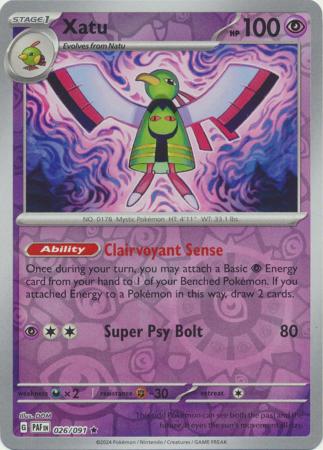 Xatu 026/091 SV Paldean Fates Reverse Holo Rare Pokemon Card TCG Near Mint