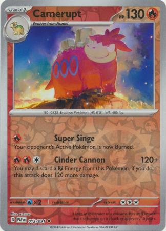 Camerupt 012/091 SV Paldean Fates Reverse Holo Uncommon Pokemon Card TCG Near Mint 