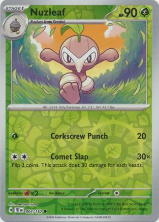 Nuzleaf 004/162 SV Temporal Forces Reverse Holo Common Pokemon Card TCG Near Mint