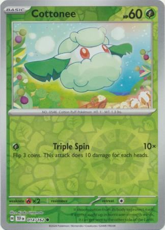 Cottonee 014/162 SV Temporal Forces Reverse Holo Common Pokemon Card TCG Near Mint
