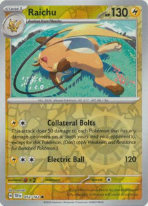 Raichu 052/162 SV Temporal Forces Reverse Holo Common Pokemon Card TCG Near Mint