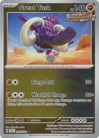 Great Tusk 096/162 SV Temporal Forces Reverse Holo Uncommon Pokemon Card TCG Near Mint 