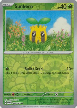 Sunkern 006/167 SV Twilight Masquerade Reverse Holo Common Pokemon Card TCG Near Mint