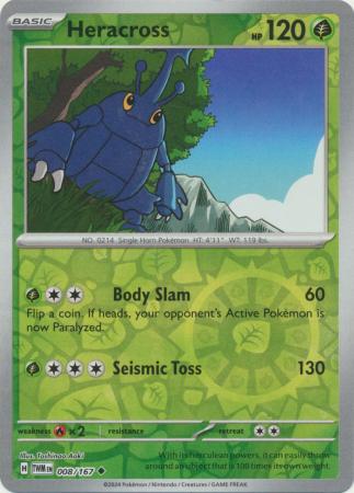 Heracross 008/167 SV Twilight Masquerade Reverse Holo Uncommon Pokemon Card TCG Near Mint 