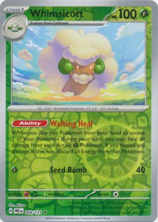 Whimsicott (8/131) Scarlet and Violet Prismatic Evolutions Reverse Holo Rare Pokemon Card TCG