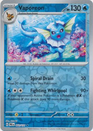 Vaporeon (22/131) Scarlet and Violet Prismatic Evolutions Reverse Holo Rare Pokemon Card TCG