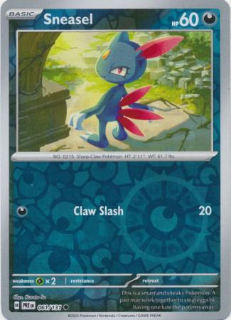Sneasel (61/131) Scarlet and Violet Prismatic Evolutions Reverse Holo Common Pokemon Card TCG