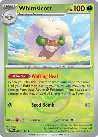 Whimsicott (8/131) Scarlet and Violet Prismatic Evolutions Pokeball Reverse Holo Rare Pokemon Card TCG