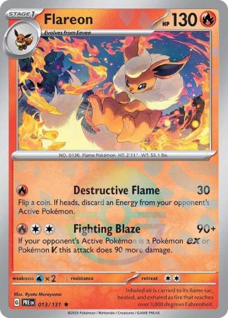 Flareon (13/131) Scarlet and Violet Prismatic Evolutions Pokeball Reverse Holo Rare Pokemon Card TCG