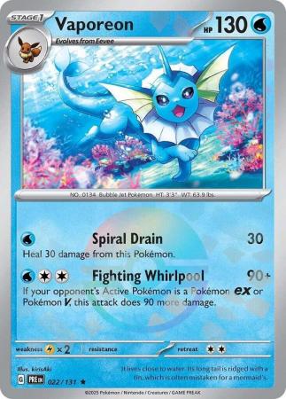 Vaporeon (22/131) Scarlet and Violet Prismatic Evolutions Pokeball Reverse Holo Rare Pokemon Card TCG