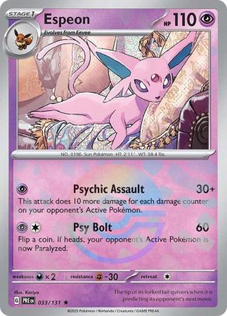 Espeon (33/131) Scarlet and Violet Prismatic Evolutions Pokeball Reverse Holo Rare Pokemon Card TCG