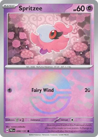 Spritzee (38/131) Scarlet and Violet Prismatic Evolutions Pokeball Reverse Holo Common Pokemon Card TCG