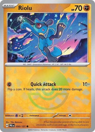 Riolu (50/131) Scarlet and Violet Prismatic Evolutions Pokeball Reverse Holo Common Pokemon Card TCG