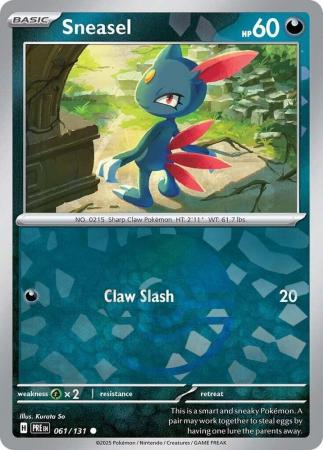Sneasel (61/131) Scarlet and Violet Prismatic Evolutions Pokeball Reverse Holo Common Pokemon Card TCG