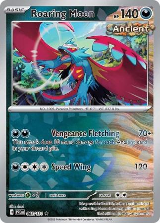 Roaring Moon (65/131) Scarlet and Violet Prismatic Evolutions Pokeball Reverse Holo Rare Pokemon Card TCG