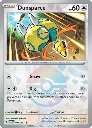 Dunsparce (79/131) Scarlet and Violet Prismatic Evolutions Pokeball Reverse Holo Common Pokemon Card TCG
