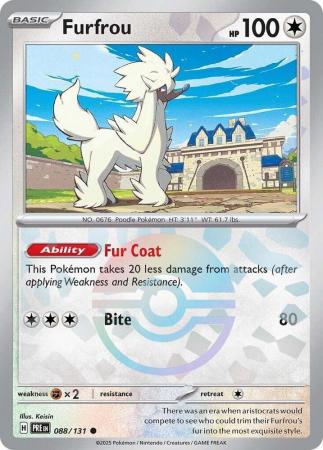 Furfrou (88/131) Scarlet and Violet Prismatic Evolutions Pokeball Reverse Holo Common Pokemon Card TCG