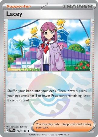 Lacey (114/131) Scarlet and Violet Prismatic Evolutions Pokeball Reverse Holo Uncommon Pokemon Card TCG