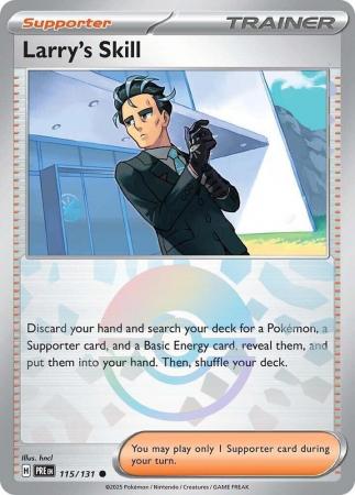 Larry's Skill (115/131)  Scarlet and Violet Prismatic Evolutions Pokeball Reverse Holo Common Pokemon Card TCG