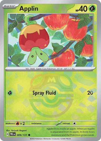 Applin (9/131) Scarlet and Violet Prismatic Evolutions Masterball Reverse Holo Common Pokemon Card TCG