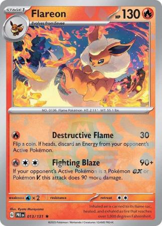 Flareon (13/131) Scarlet and Violet Prismatic Evolutions Masterball Reverse Holo Rare Pokemon Card TCG