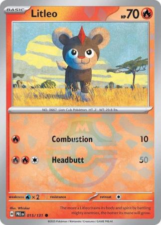 Litleo (15/131) Scarlet and Violet Prismatic Evolutions Masterball Reverse Holo Common Pokemon Card TCG