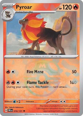 Pyroar (16/131) Scarlet and Violet Prismatic Evolutions Masterball Reverse Holo Uncommon Pokemon Card TCG