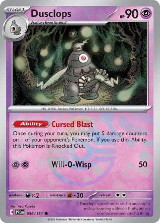 Dusclops (36/131) Scarlet and Violet Prismatic Evolutions Masterball Reverse Holo Common Pokemon Card TCG