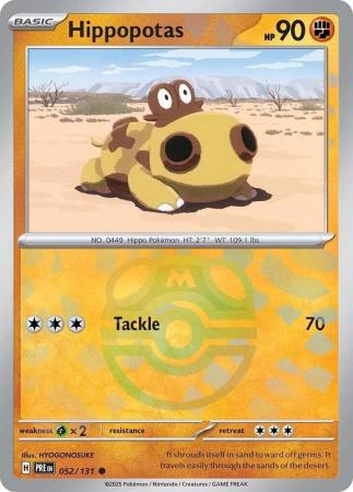 Hippopotas (52/131) Scarlet and Violet Prismatic Evolutions Masterball Reverse Holo Common Pokemon Card TCG