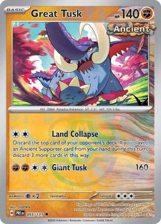 Great Tusk (55/131) Scarlet and Violet Prismatic Evolutions Masterball Reverse Holo Uncommon Pokemon Card TCG