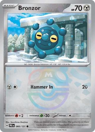 Bronzor (66/131) Scarlet and Violet Prismatic Evolutions Masterball Reverse Holo Common Pokemon Card TCG