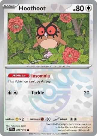 Hoothoot (77/131) Scarlet and Violet Prismatic Evolutions Masterball Reverse Holo Common Pokemon Card TCG