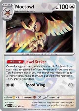 Noctowl (78/131) Scarlet and Violet Prismatic Evolutions Masterball Reverse Holo Rare Pokemon Card TCG