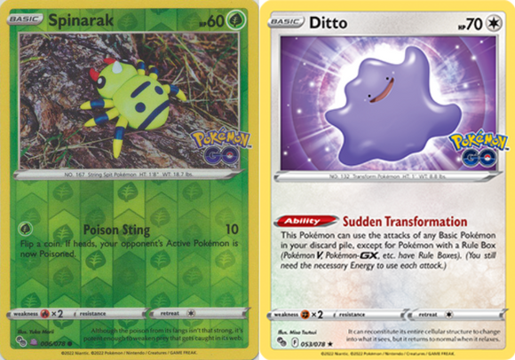 Unpeeled Spinarak Ditto 53/78 SWSH Pokemon GO Reverse Holo Rare Pokemon Card TCG Near Mint