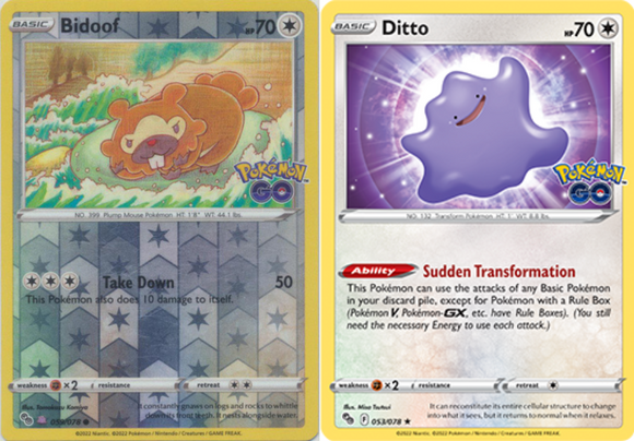 Unpeeled Bidoof Ditto 53/78 SWSH Pokemon GO Reverse Holo Rare Pokemon Card TCG Near Mint