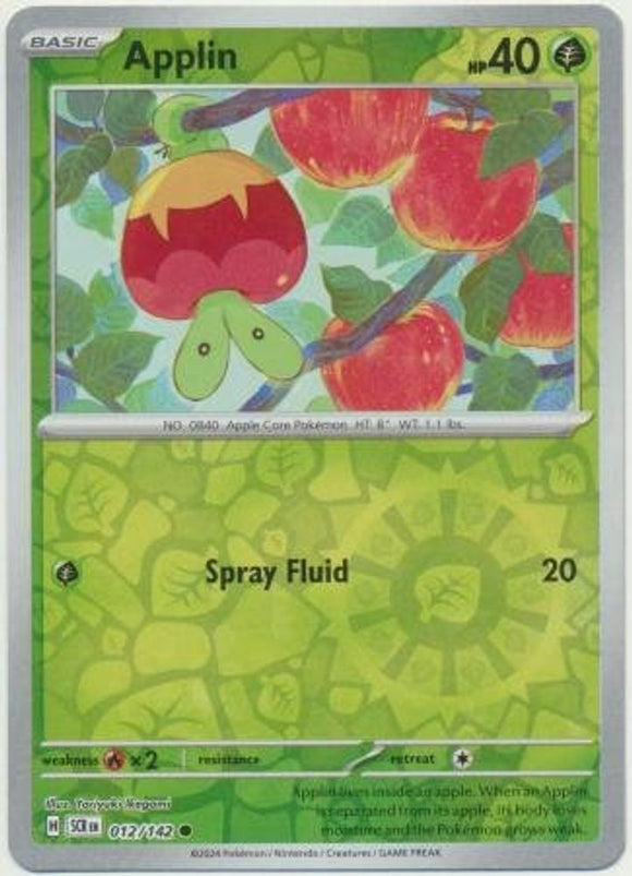 Applin (12/142) SV Stellar Crown Reverse Holo Common Pokemon Card TCG Kawaii Collector Applin (12/142) SV Stellar Crown Reverse Holo Common Pokemon Card TCG Kawaii Collector