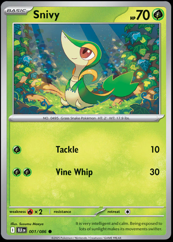 Snivy (1/86) Scarlet and Violet Black Bolt Common Pokemon Card TCG